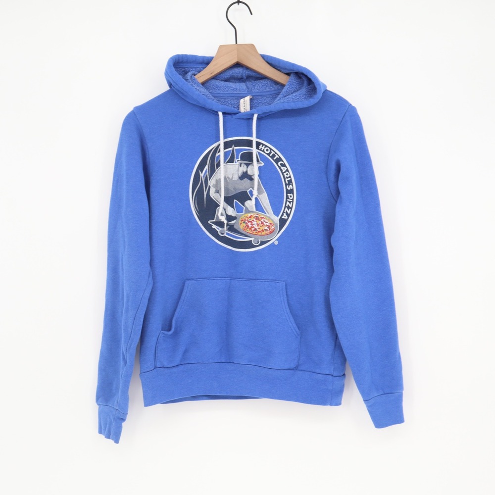 Bella + Canvas Hoodie Unisex S Hott Carl's Pizza Blue Skateboard Graphic EX